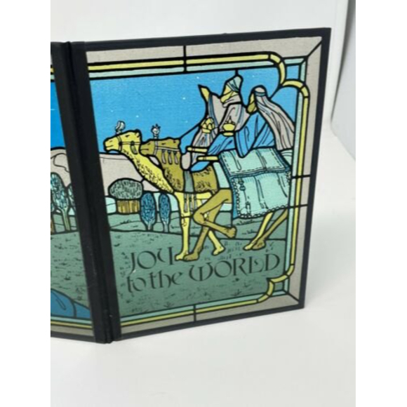 Vtg Joy to the‎ World Christmas Yorkcraft Stained Glass 10x7 Seriglass Holiday - Picture 2 of 12